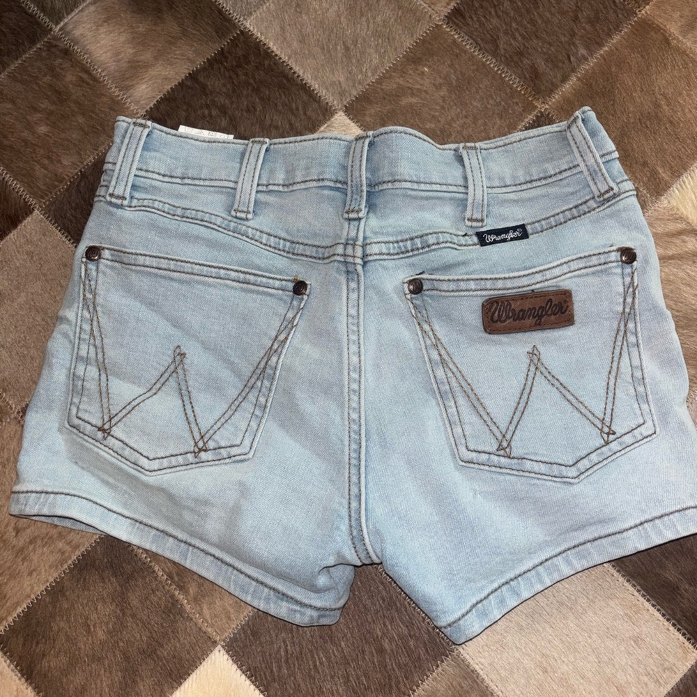 Wrangler Blue Jean Shorts with Frayed Hems and Distressed Look